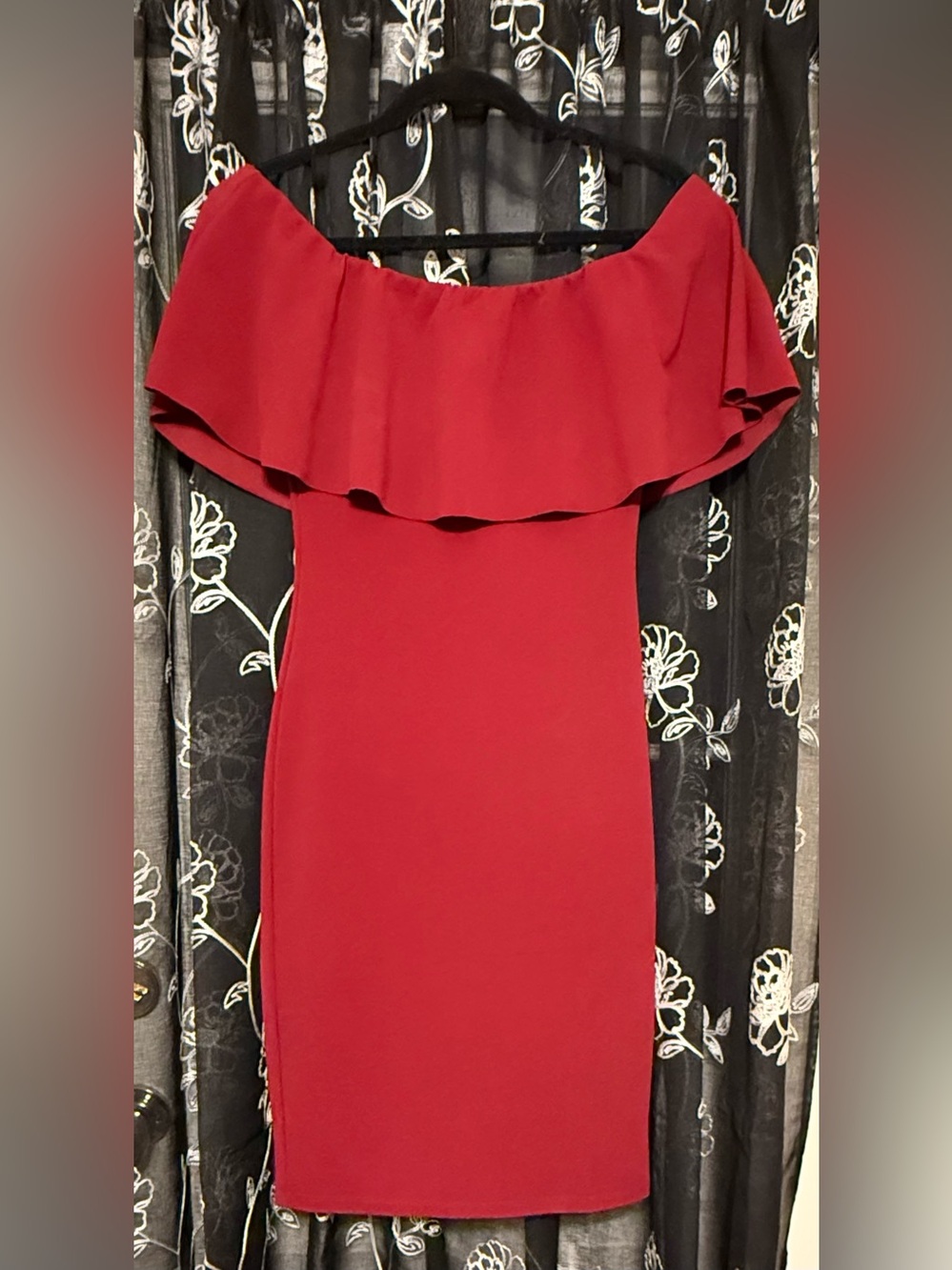 Almost Famous Red Off-Shoulder Ruffle Bodycon Dress